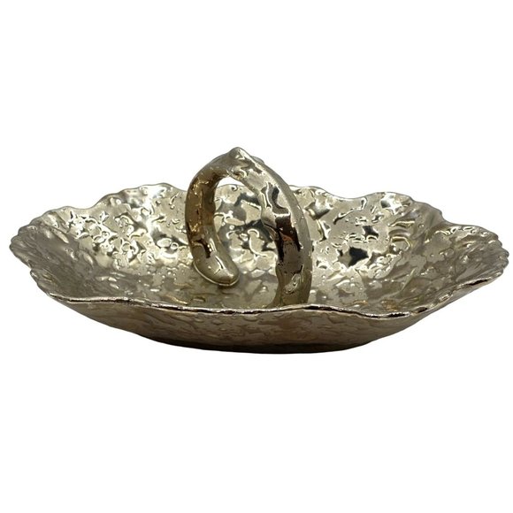 Elynor China Platinum Finished Porcelain Olive Candy Dish Handle Silver Toned 6" - Picture 1 of 13